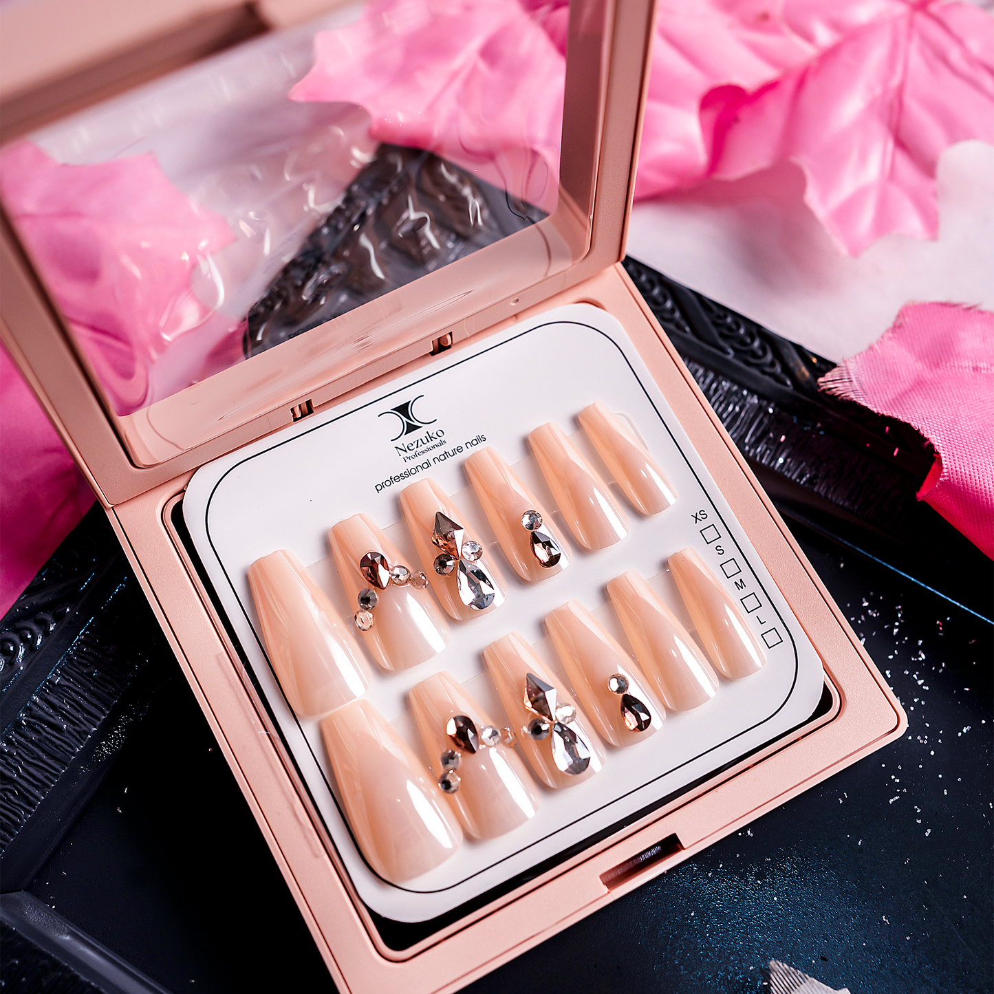 Blush Rose Crystal Nails