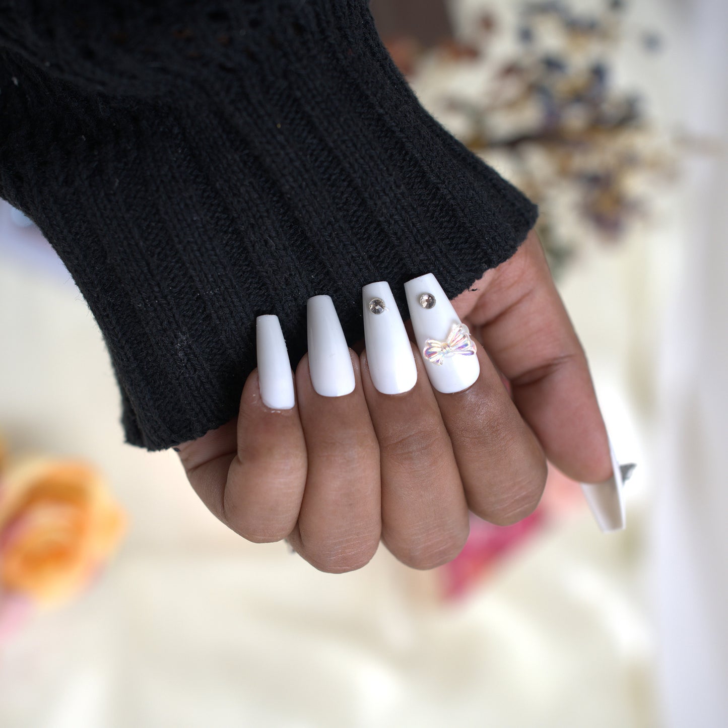 Glossy White Nails