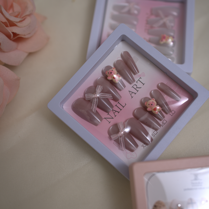 Coffin Nails With Bow And Teddy Brown